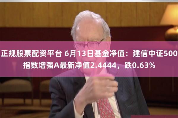 正规股票配资平台 6月13日基金净值：建信中证500指数增强A最新净值2.4444，跌0.63%