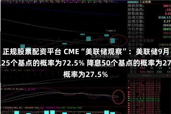 正规股票配资平台 CME“美联储观察”：美联储9月降息25个基点的概率为72.5% 降息50个基点的概率为27.5%